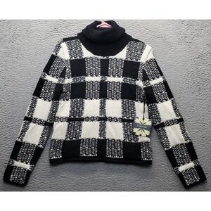 Cliché Sweater Womens S Multi Plaid Wool Blend Textured Knit Turtleneck Pullover